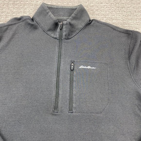 Eddie Bauer TRAVEX Sweater Shirt Men Extra Large XL Gray 1/4 Zip - PEN STAIN - Picture 2 of 11